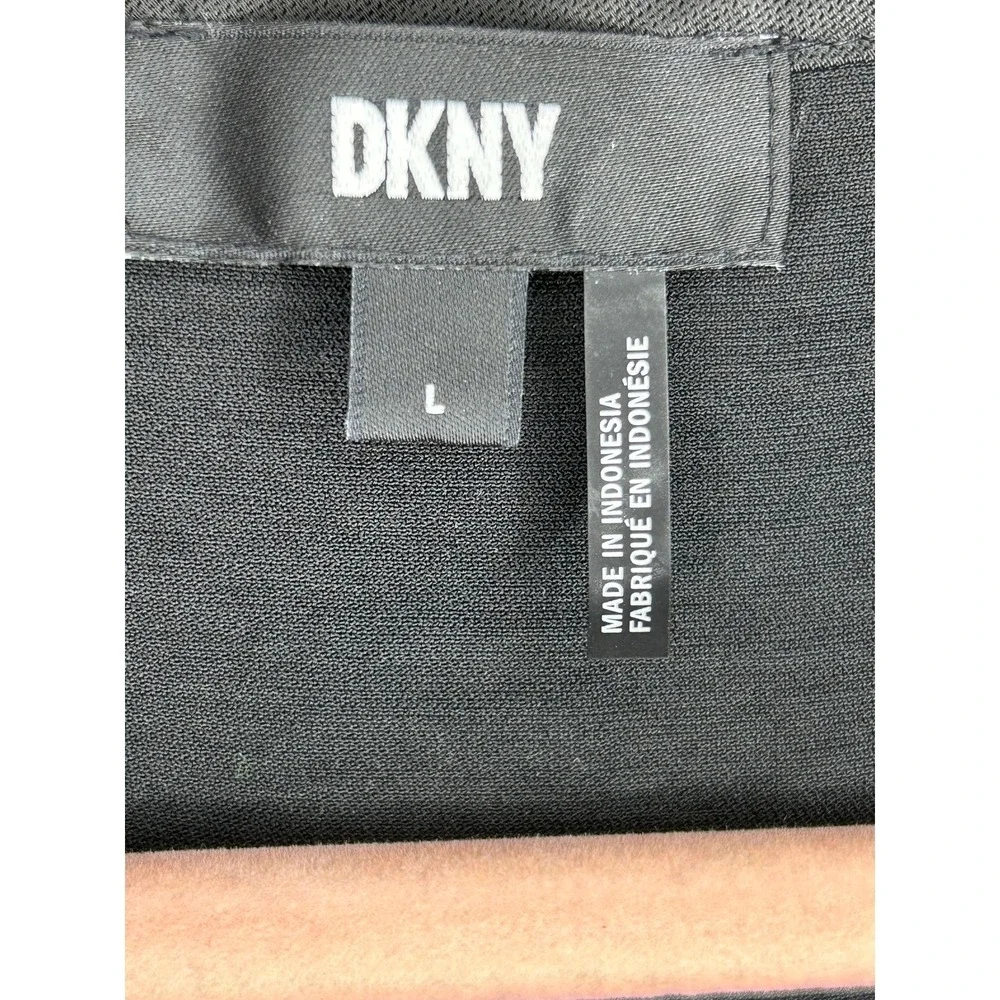 DKNY Black Satin V-Neck Blouse Oversized Short‎ Sleeve Top Large Office Capsule - Picture 4 of 7